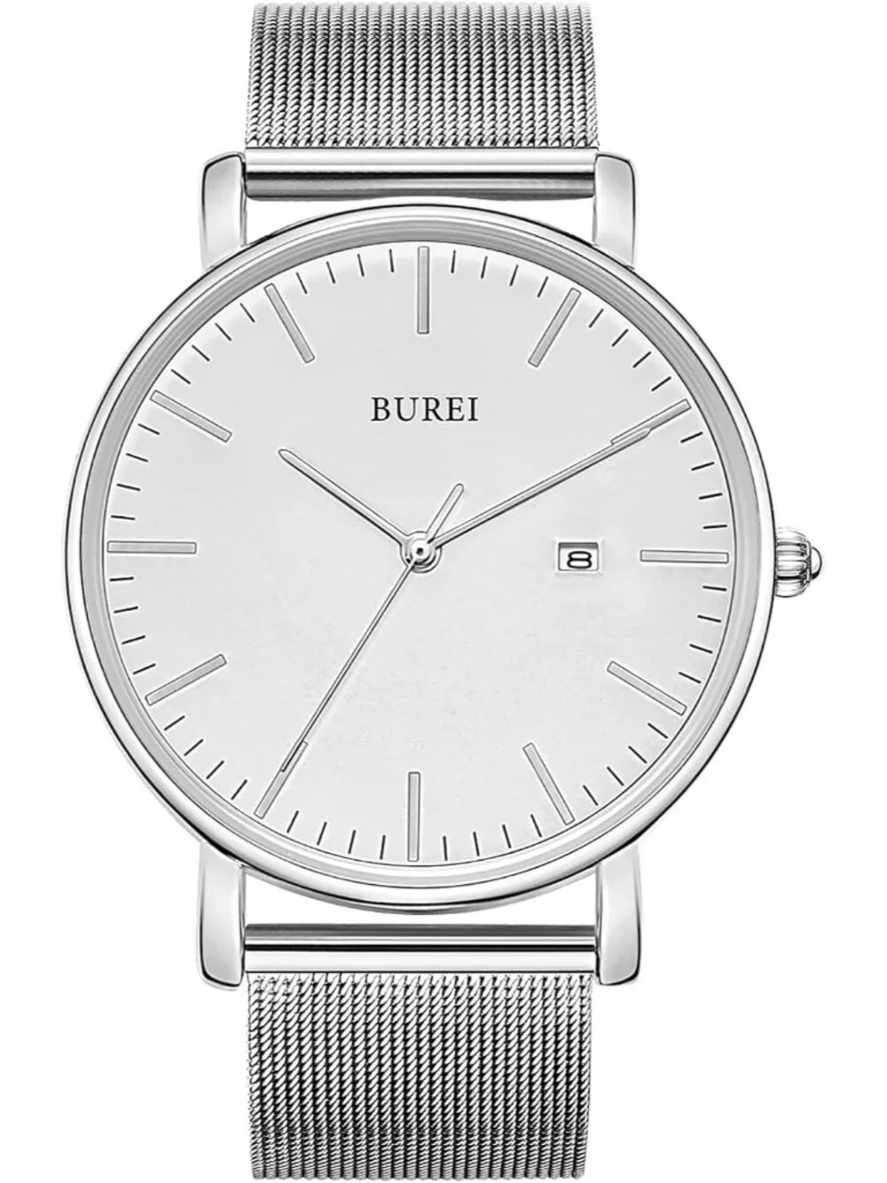 Men's Silver Classic Mesh Strap Minimalist Analog Quartz Waterproof Wrist Watch